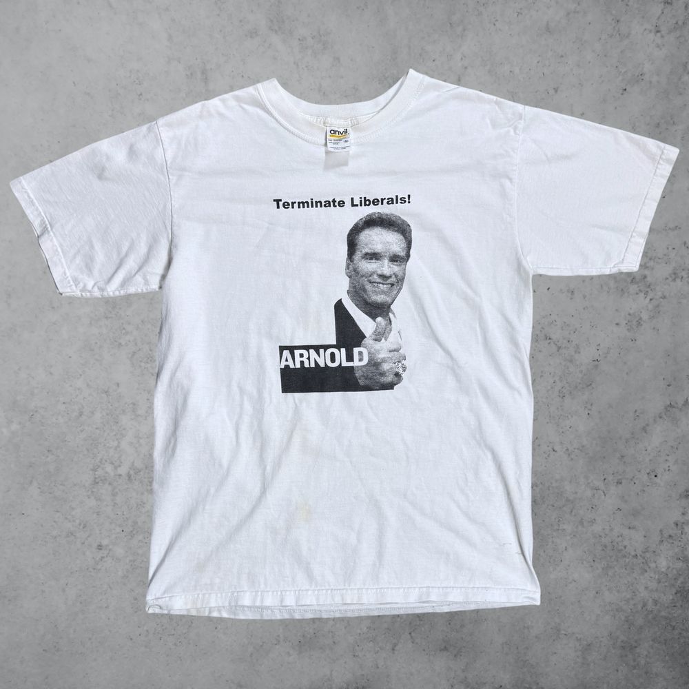 Vintage Y2K Arnold Schwarzenegger Terminate Liberals T Shirt M Funny Political